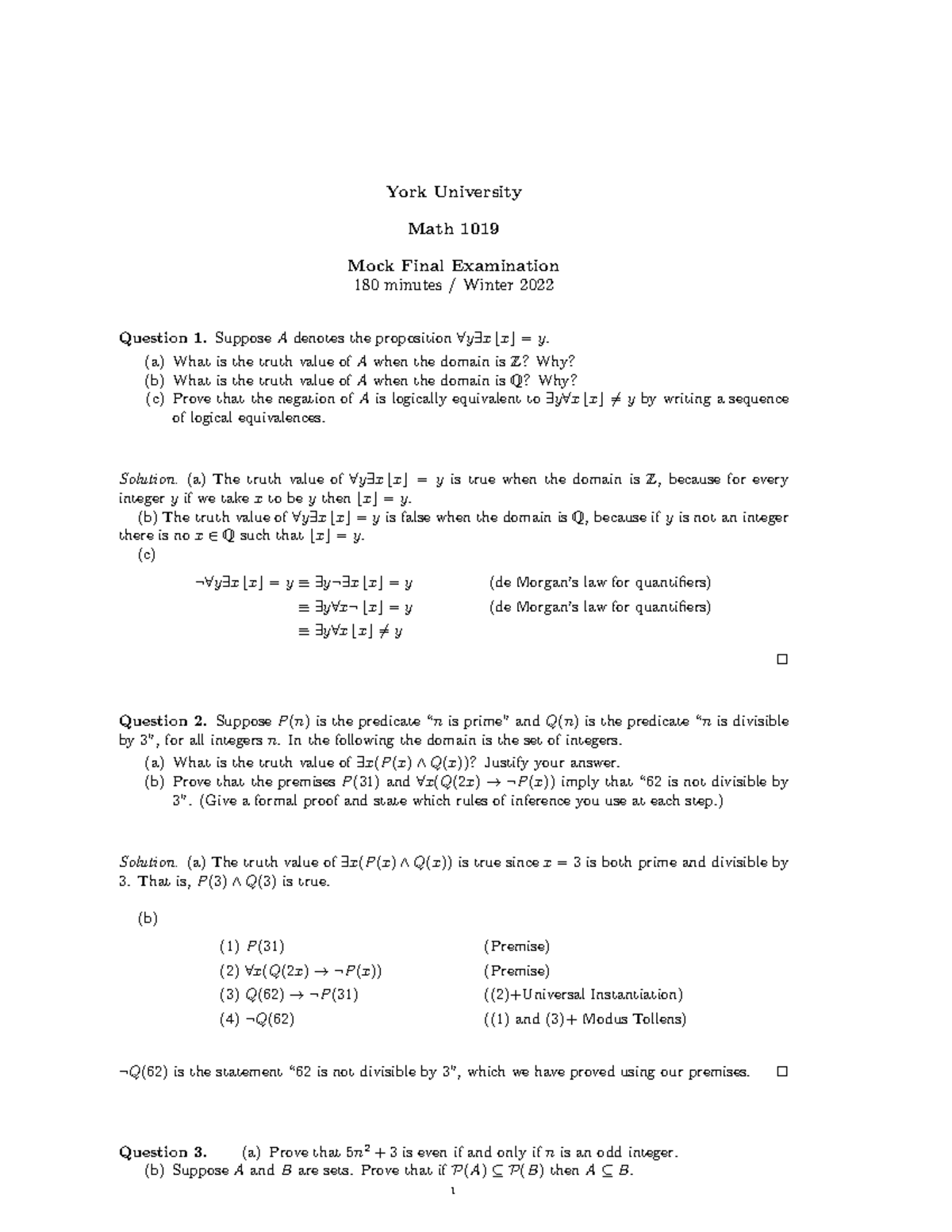 Math 1019 Mock Final Exam Solutions Winter 2022 - Studocu