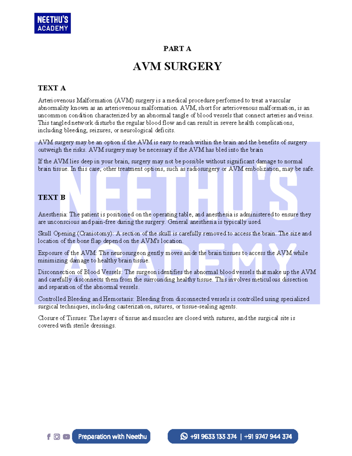 AVM Surgery - PART A AVM SURGERY TEXT A Arteriovenous Malformation (AVM ...