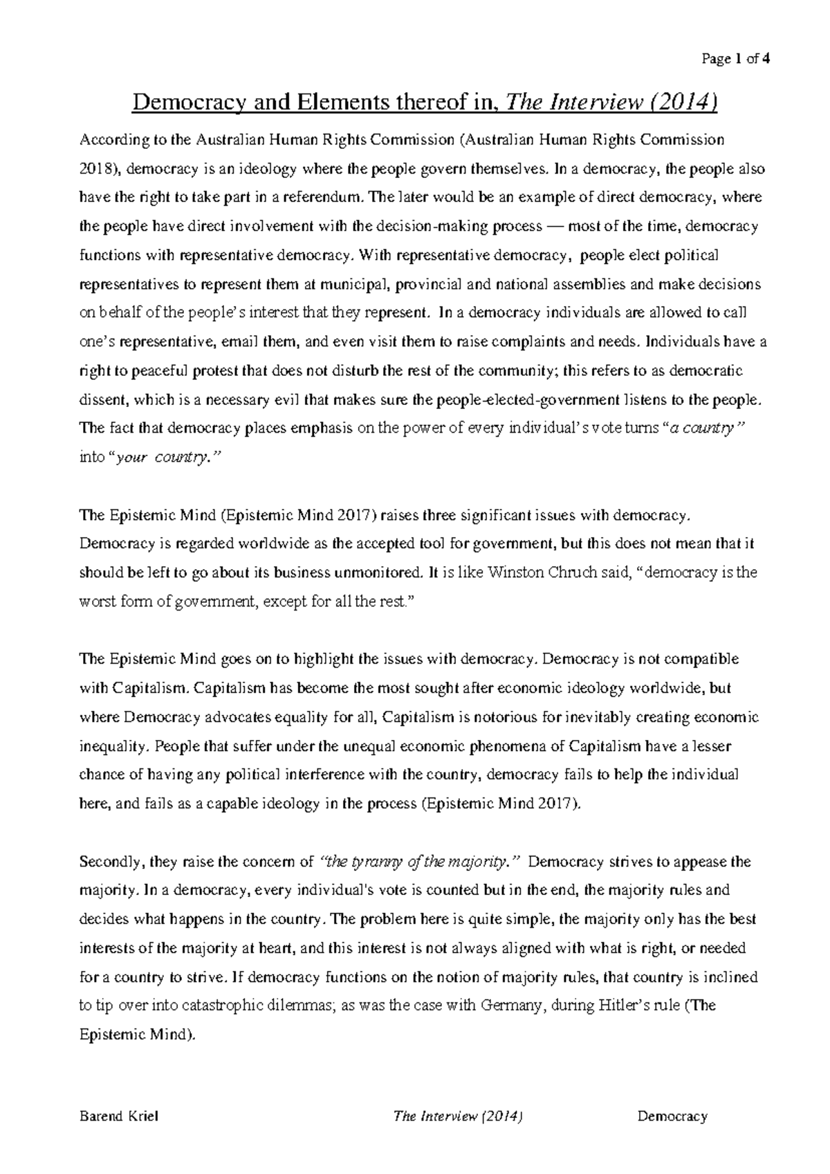Democracy Explored in The Interview (2014) - A Critical Analysis - Studocu