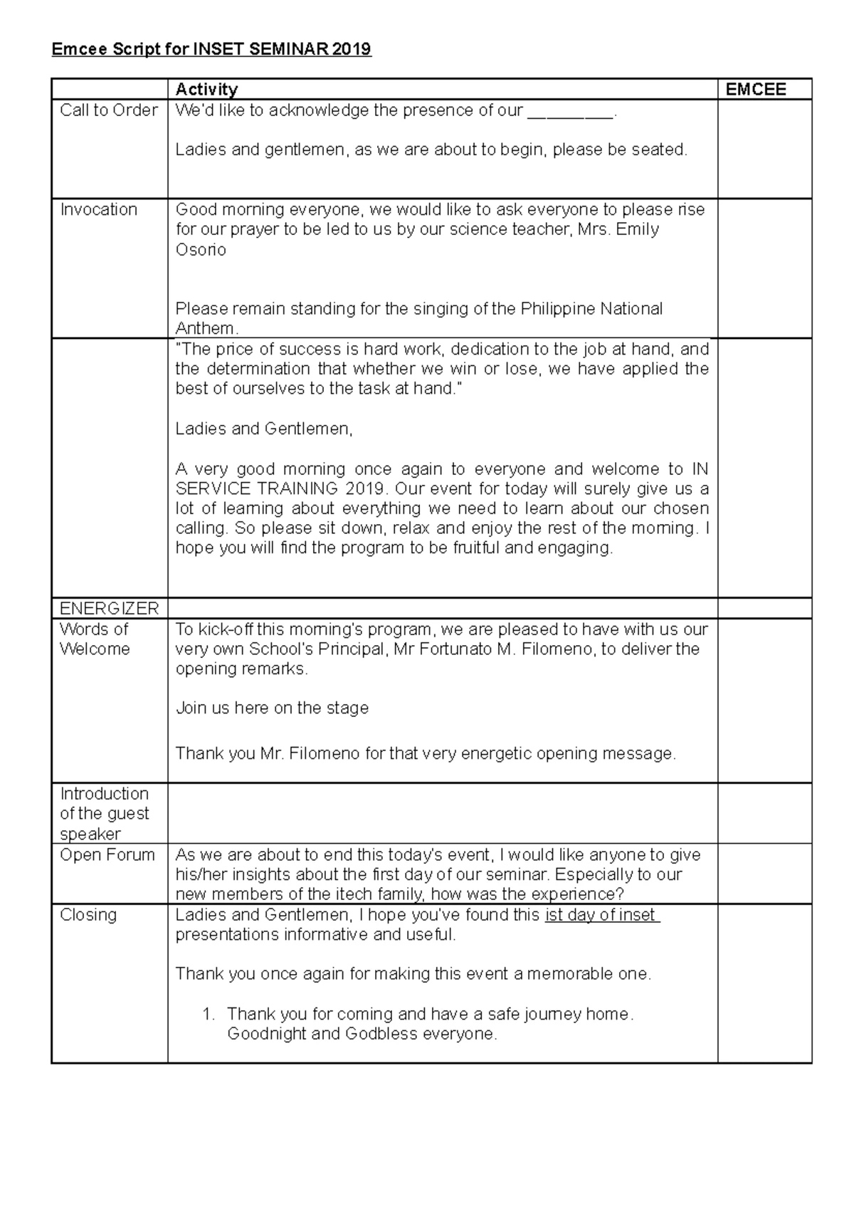 Hosting Sample Script - Emcee Script for Virtual Orientation 2020 Jofer ...