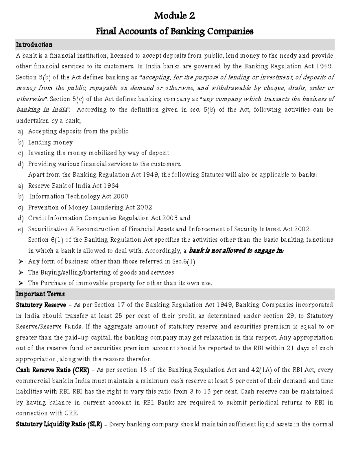 Module 2 - Final Accounts of Banking Companies Overview and Key ...