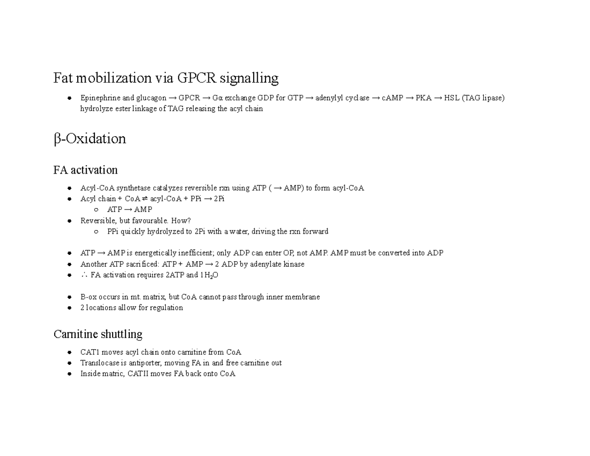 Lecture 15 Notes: Fat Mobilization via GPCR Signaling and FA Synthesis ...