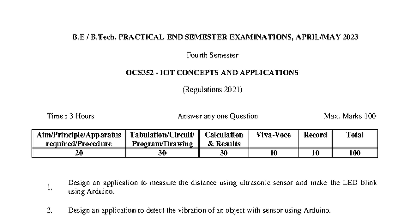 OCS352 Final Exam - Practical Applications of IoT Concepts - Studocu