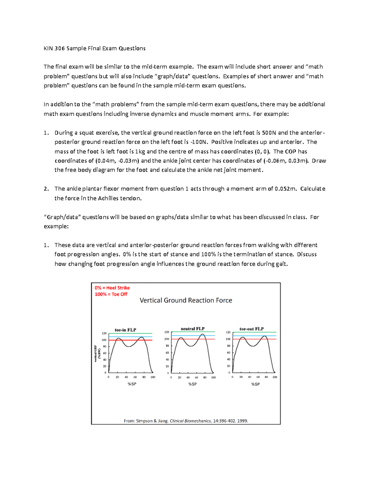KIN 306 F2021 Sample Final Exam Questions and Key Concepts - Studocu