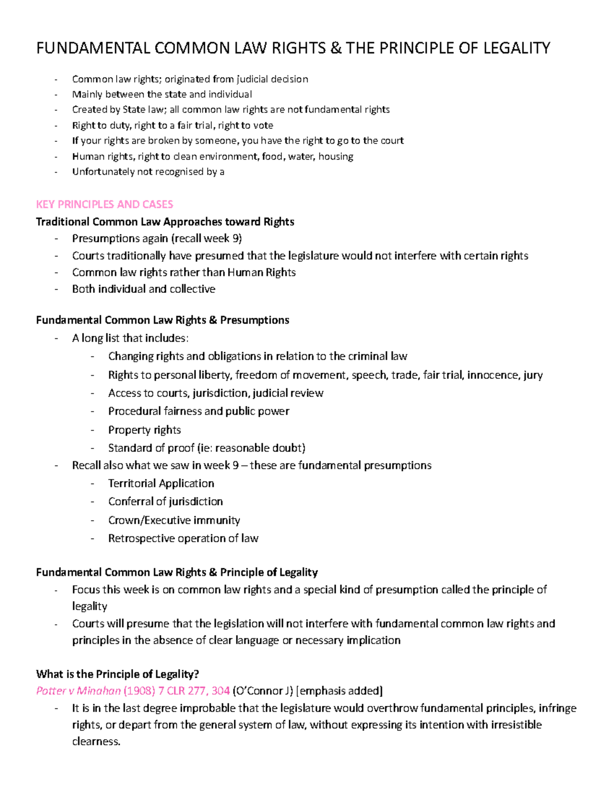 Fundamental Common Law Rights & Legal Principles - LAW 101 Week 11 ...