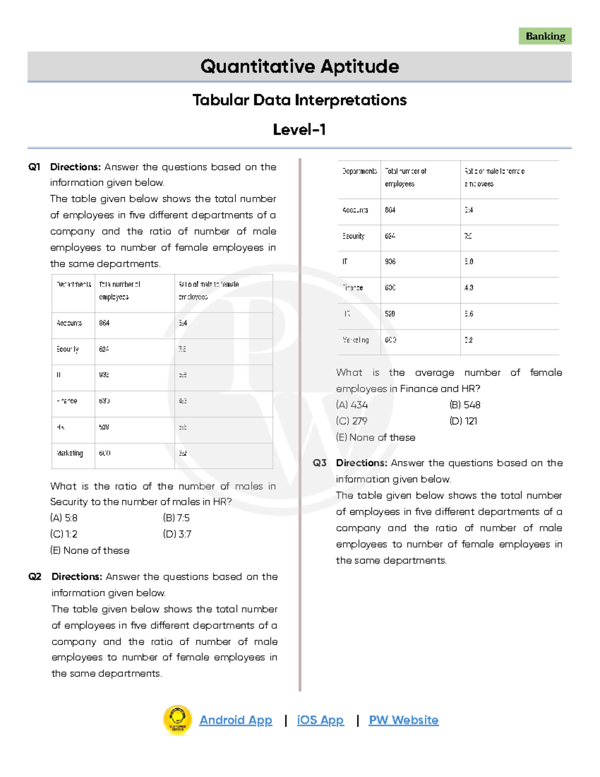 Tabular Data Interpretations Chapter Wise DPP (English) - Quantitative ...