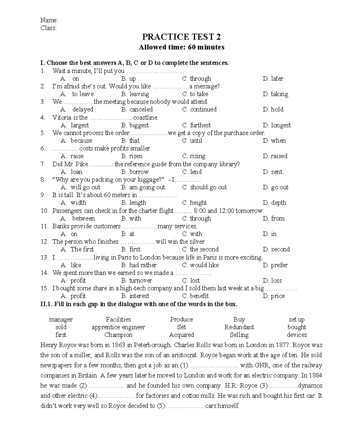 Practice Test 2 - TACB2: English Language Skills Assessment - Studocu