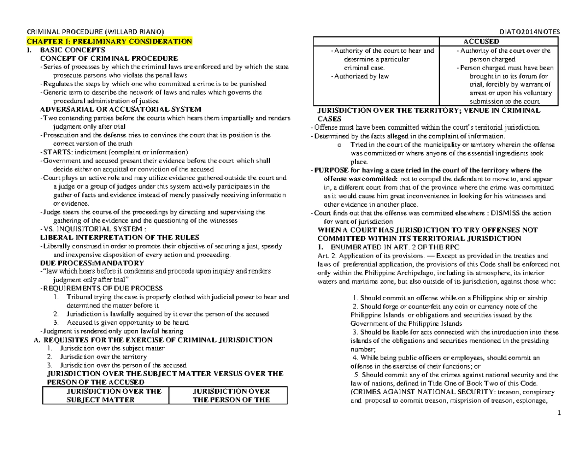 Midterm Notes on Criminal Procedure Syllabus by Judge Pasal