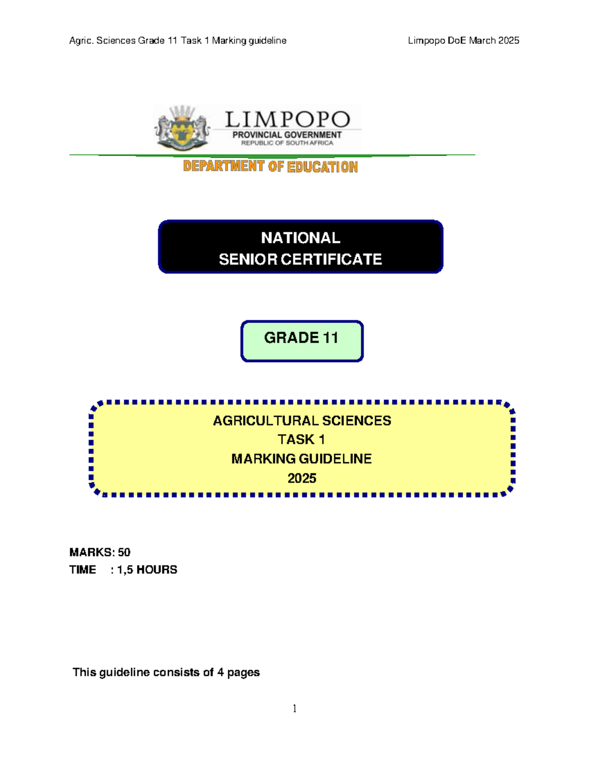 Agric. Sciences Grade 11 Task 1 Marking Guideline - Limpopo DoE 2025 ...