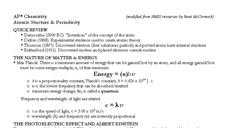 AP Chemistry Ionization Energies and Atomic Structure Notes - Studocu