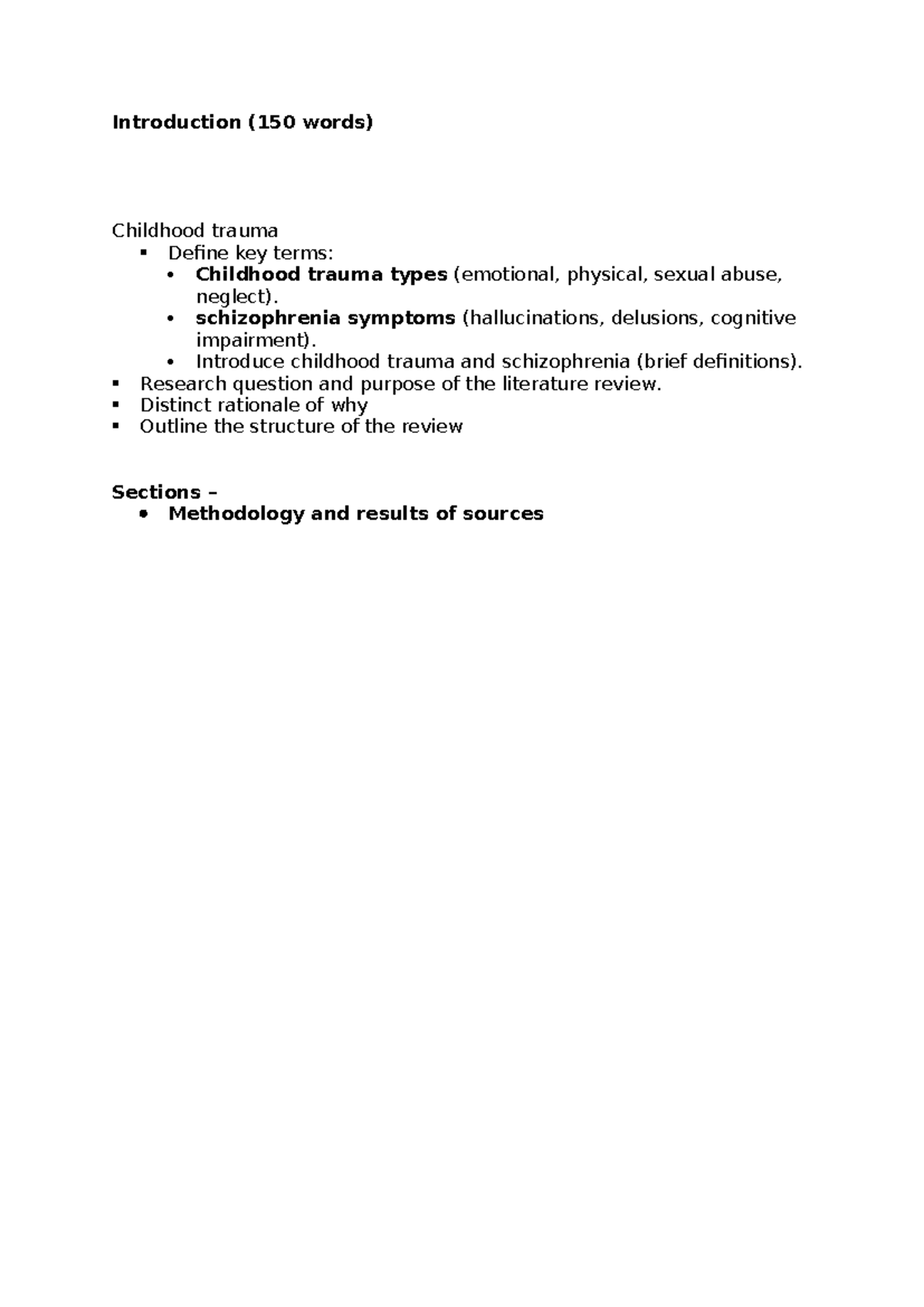 Science Extension body dot points - Introduction (150 words) Childhood ...