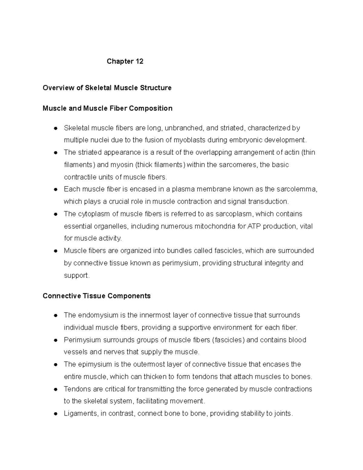 Chapter 12: Overview of Skeletal Muscle Structure and Function (Exam 12 ...