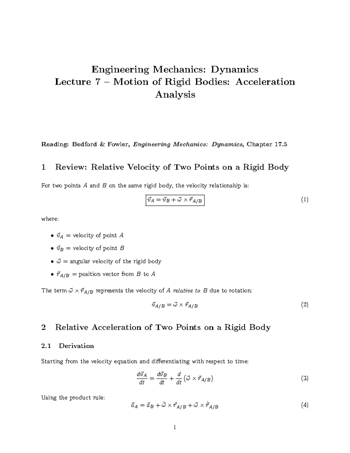 ENGR 202 Lecture 7: Rigid Body Motion & Acceleration - Studocu