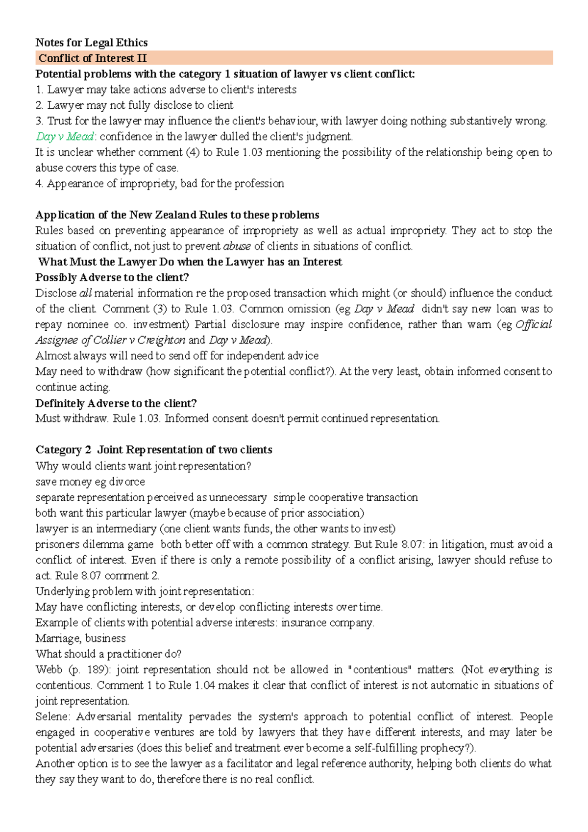 Legal Ethics Exam Notes: Conflict of Interest and Professional Conduct ...