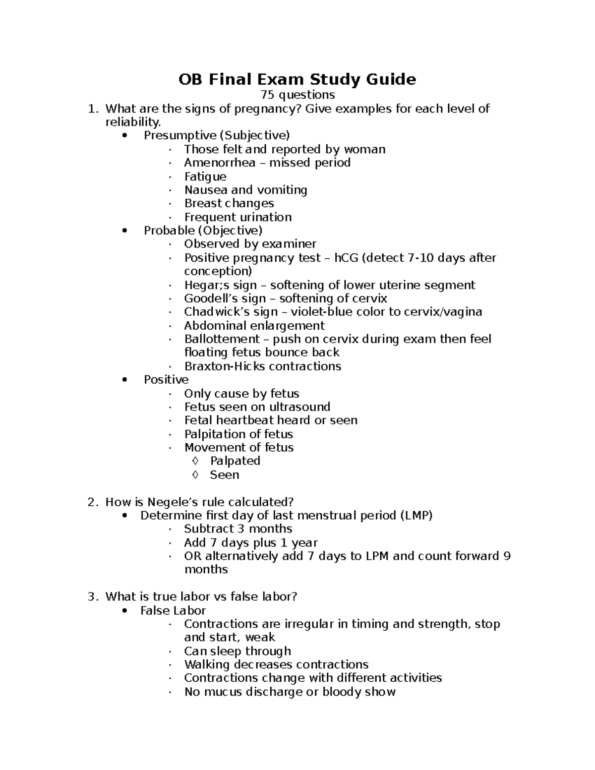 OB Final Exam Study Guide: Key Concepts and Important Questions - Studocu
