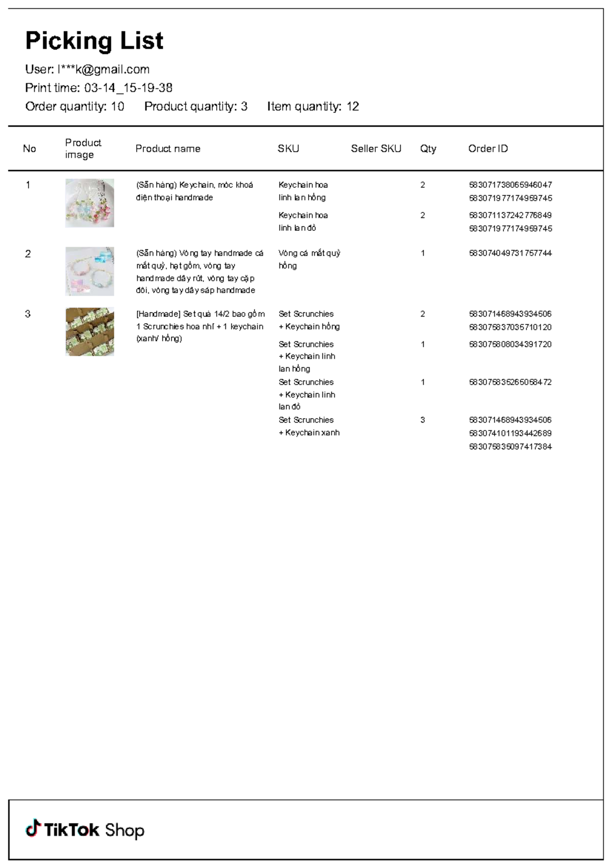 Picking List for Order ID: 583071738065946047 and Others - Studocu