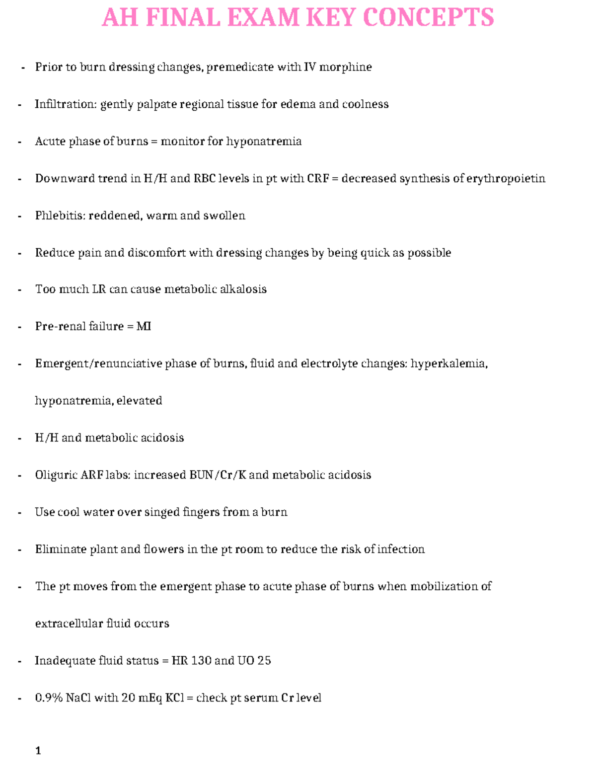 AH FINAL EXAM KEY CONCEPTS: Comprehensive Review for Nursing Students ...
