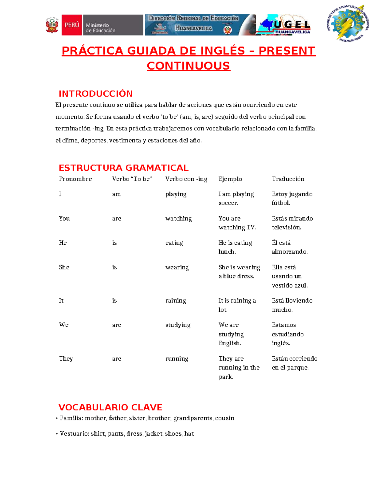 Practica Presente Continuo acti 3 - PRÁCTICA GUIADA DE INGLÉS – PRESENT ...