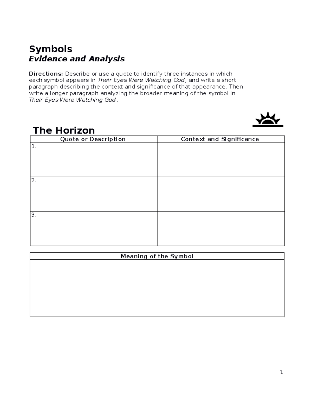 Symbol Analysis Organizers for Their Eyes Were Watching God (ENG 101 ...