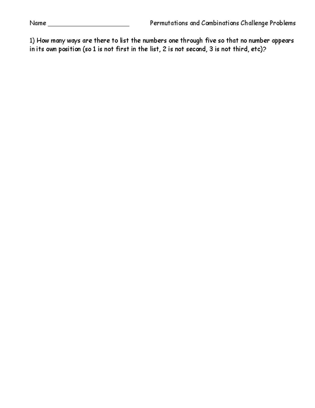 Name Permutations & Combinations Challenge Problems (5 - Probability ...