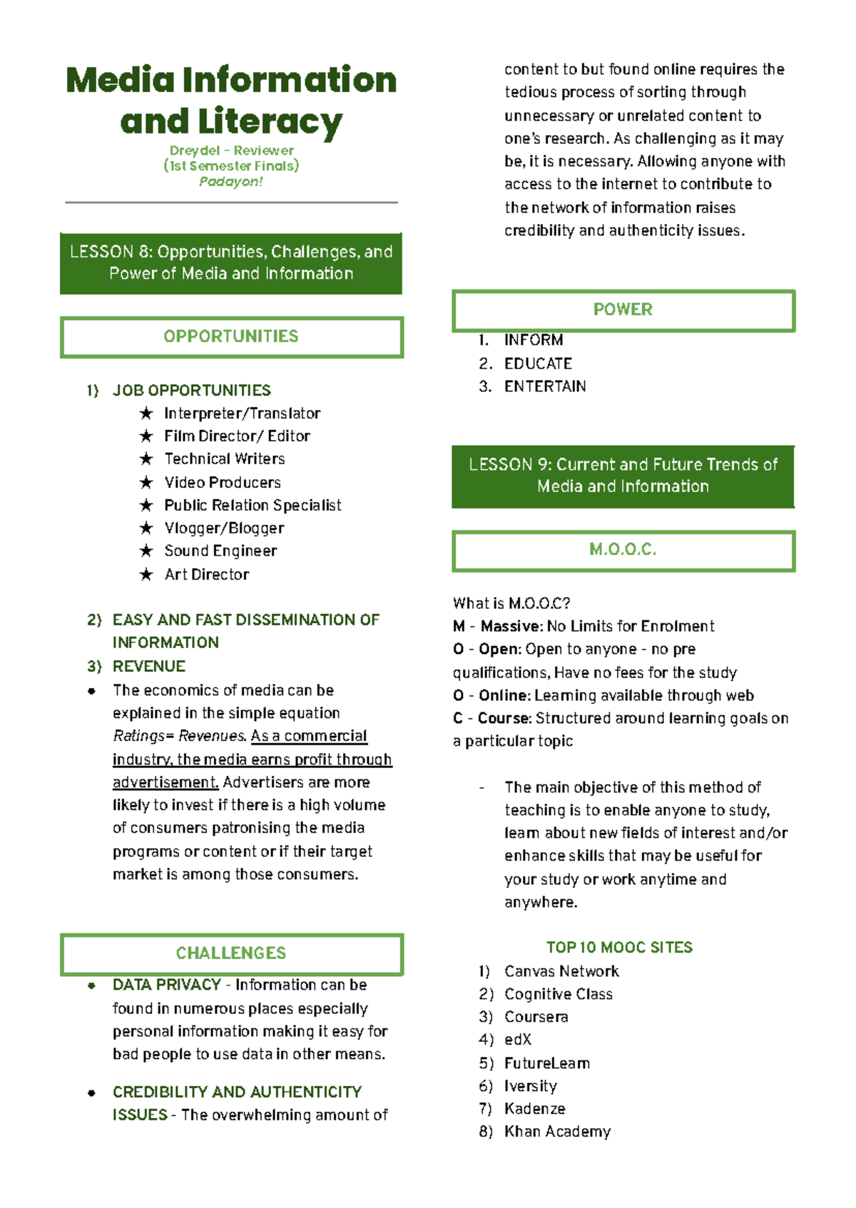 MIL (Finals) Reviewer - Media and Information Literacy Opportunities ...