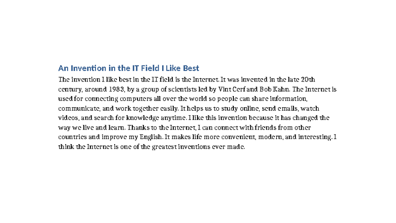 IT Invention Essay: The Impact of the Internet on Modern Life - Studocu