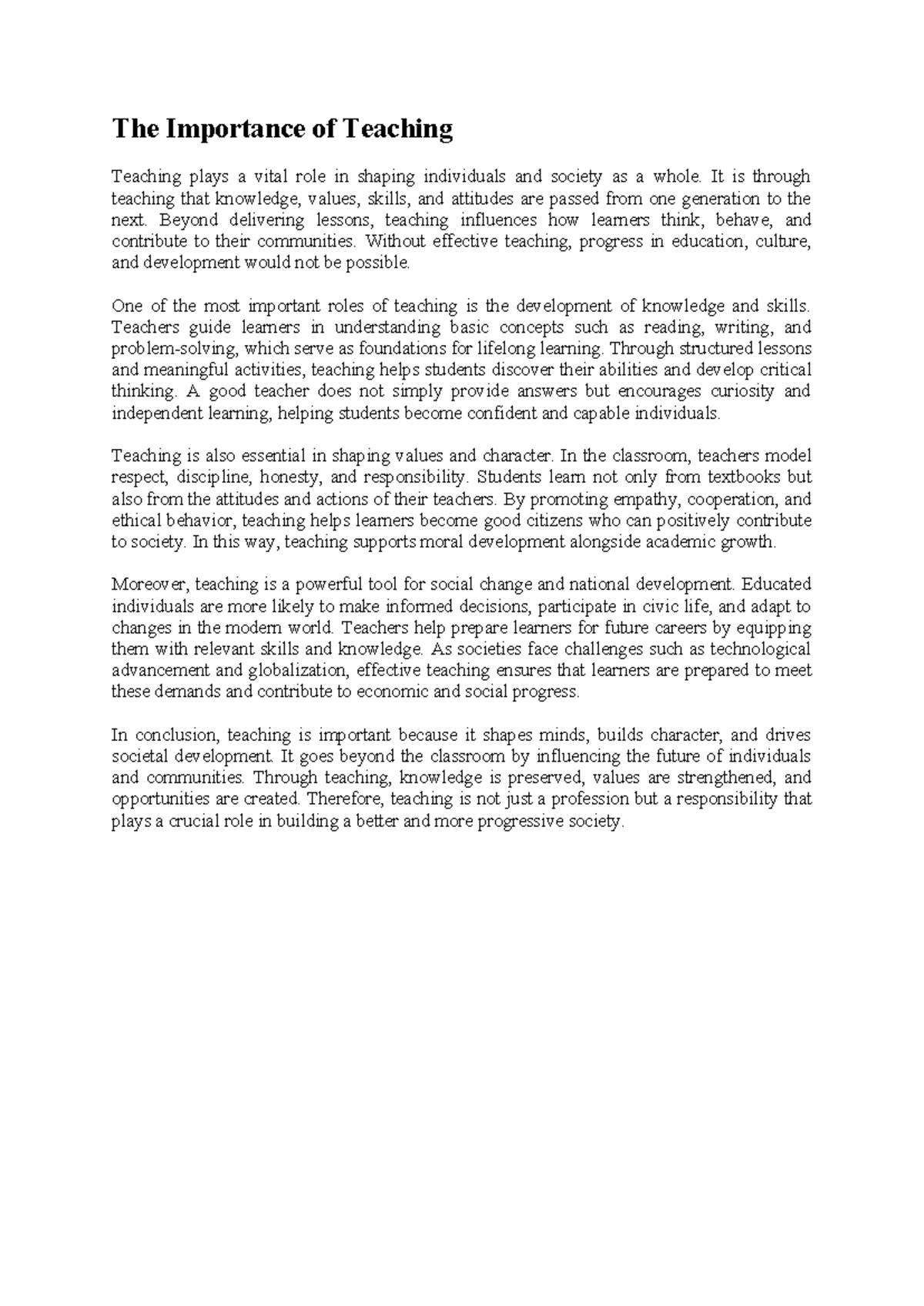 The Role of Teaching in Shaping Society and Individuals - Studocu