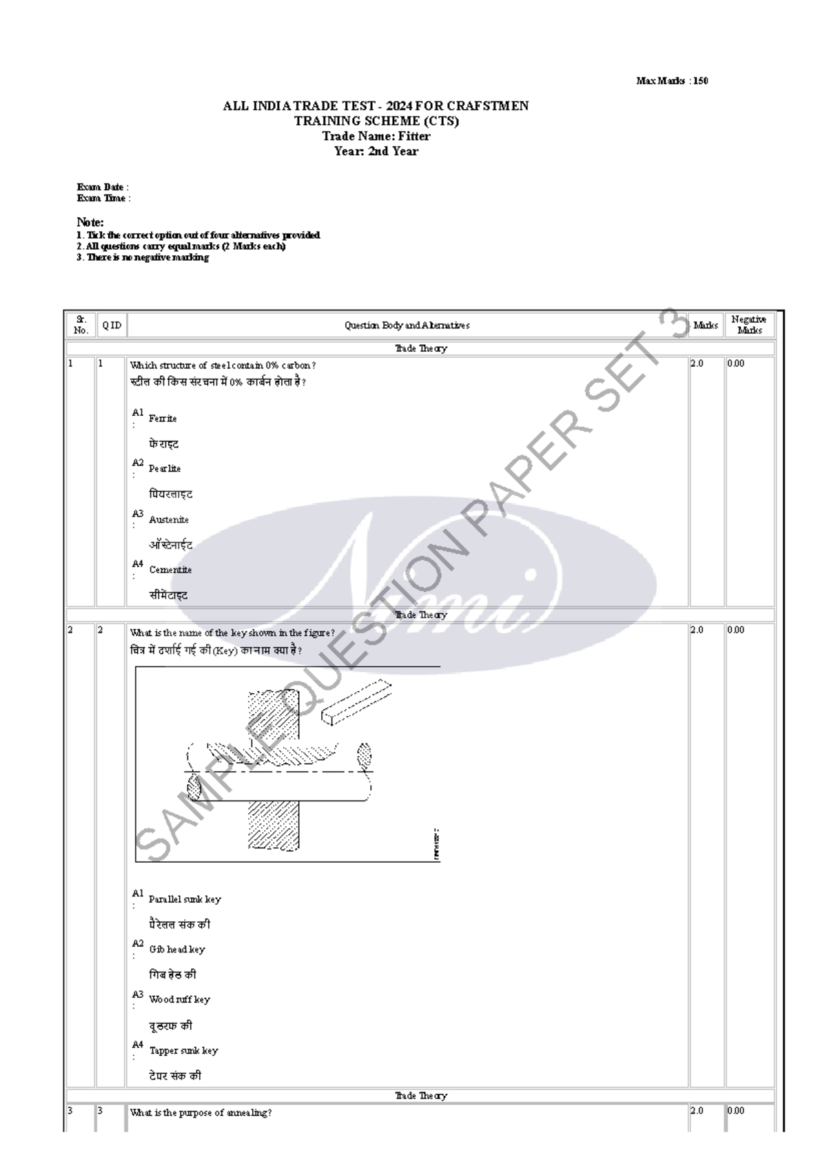 Fitter - 2nd Year Trade Theory Exam (Set - 3) (2504) - Studocu
