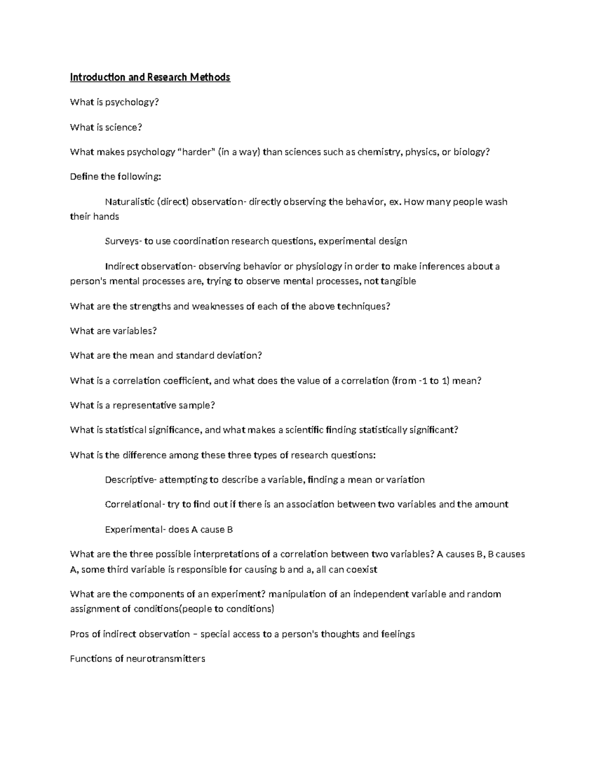 PSY 101: Exam 1 Study Guide on Psychology and Research Methods - Studocu