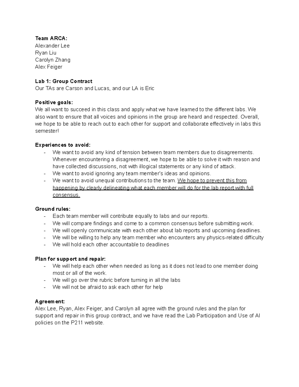 P211 Group Contract: Collaboration & Lab Participation Guidelines - Studocu