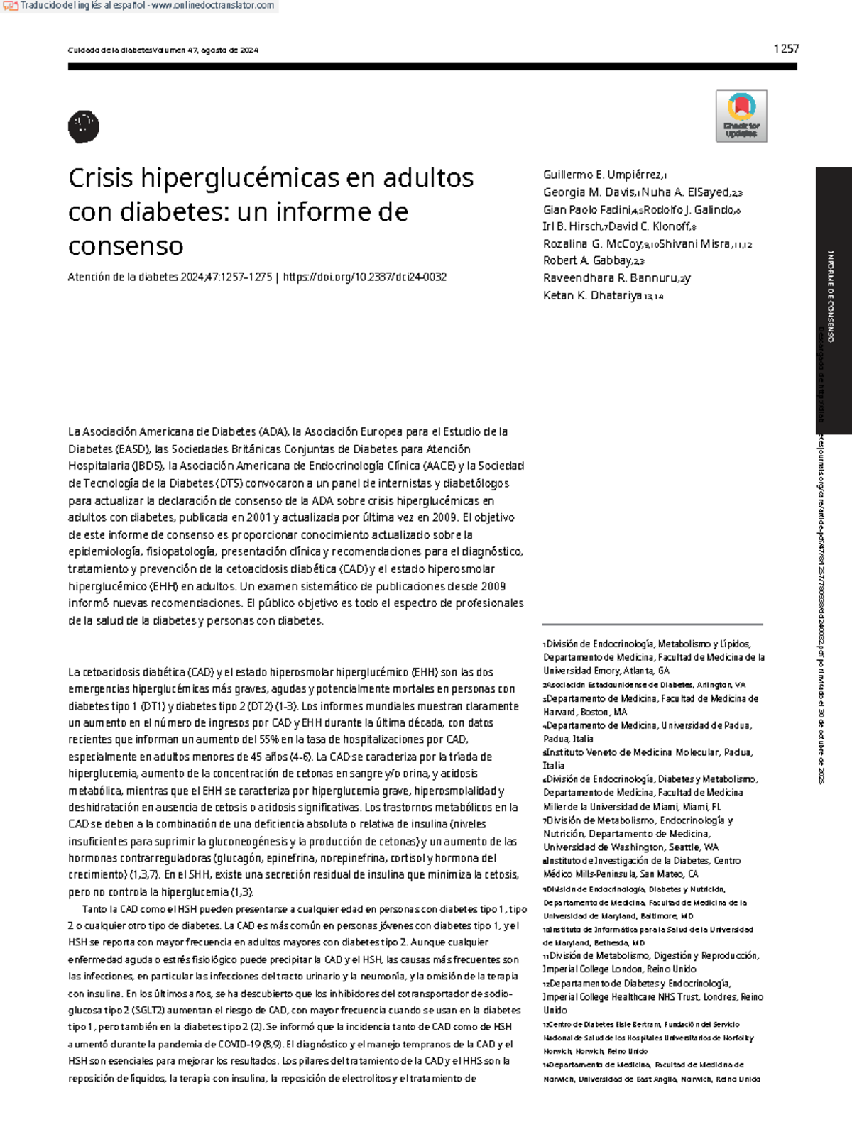 Informe de Consenso sobre Crisis Hiperglucémicas en Adultos con ...