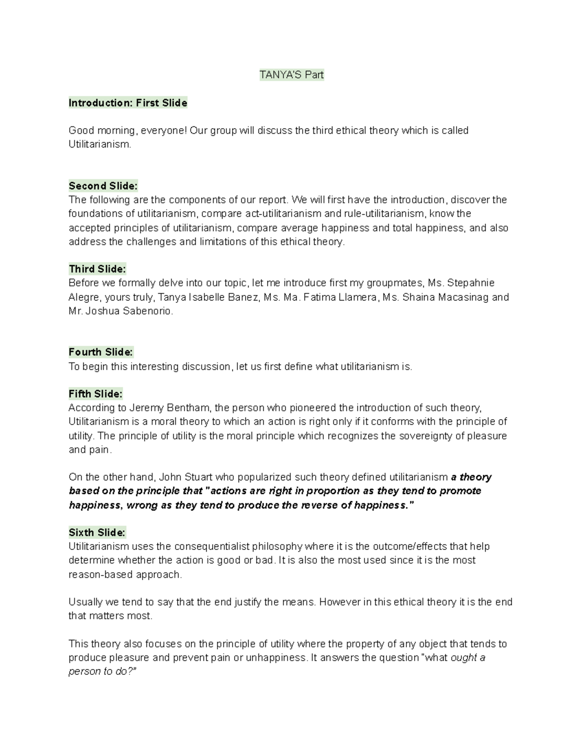 Ethics 101: Utilitarianism Principles & Discussion Notes - Studocu