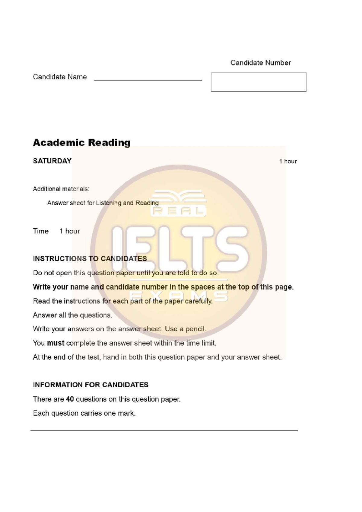 IELTS Academic Reading Practice Test 1 - Candidate Instructions and ...