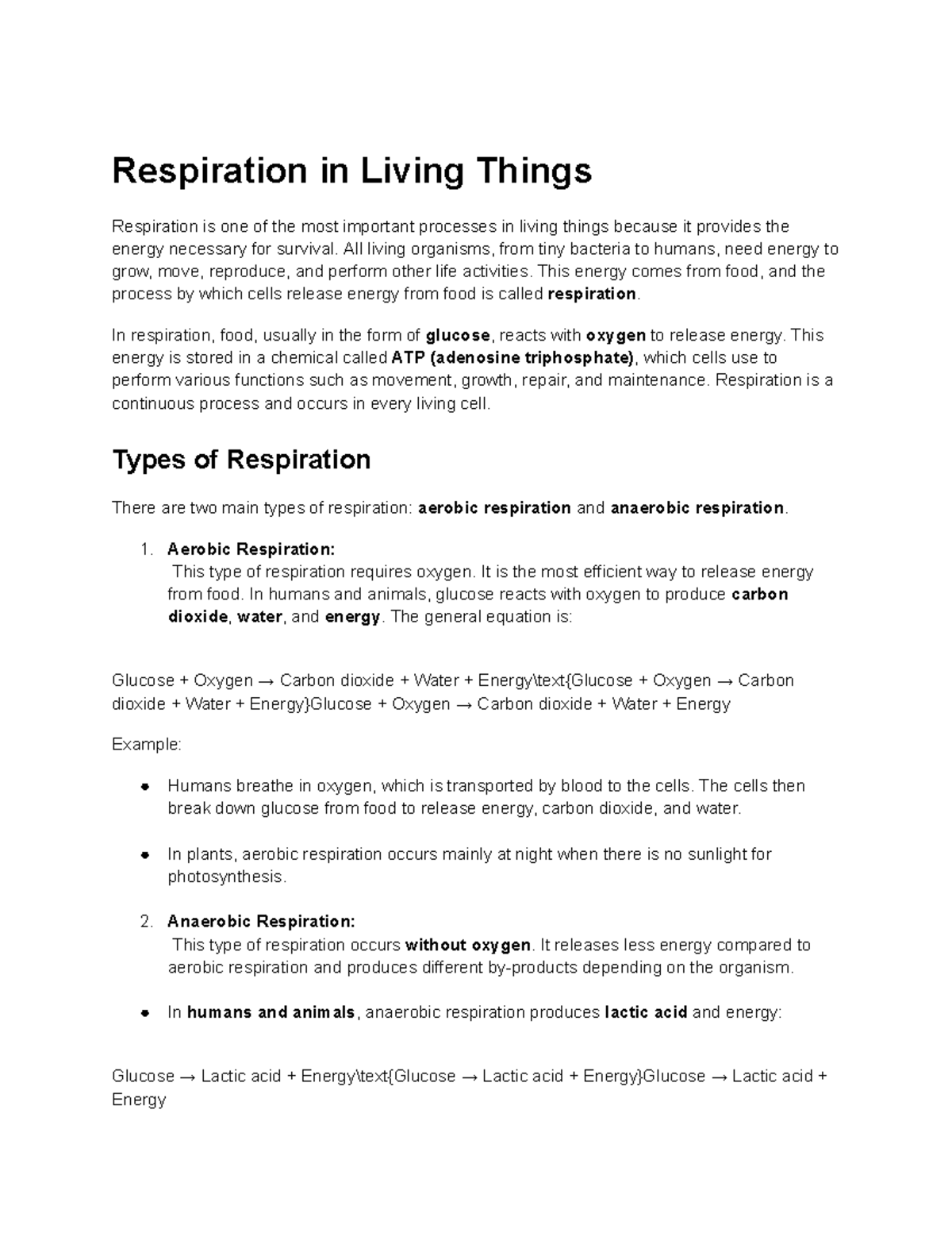 Biology 101: Respiration Processes in Living Organisms - Studocu