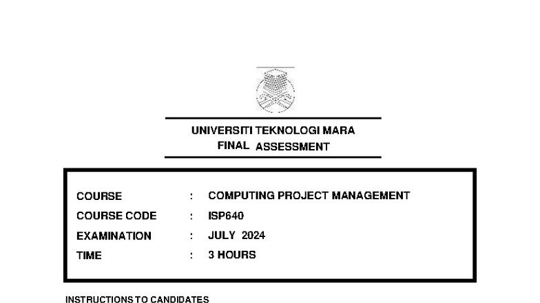 Final Exam - ISP640: Computing Project Management - July 2024 - Studocu