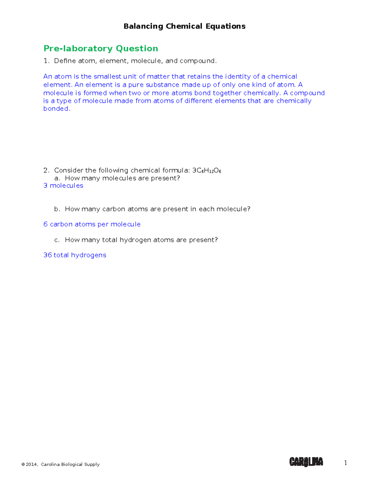 Lab 5 - Balancing Chemical Equations & Definitions of Key Terms - Studocu