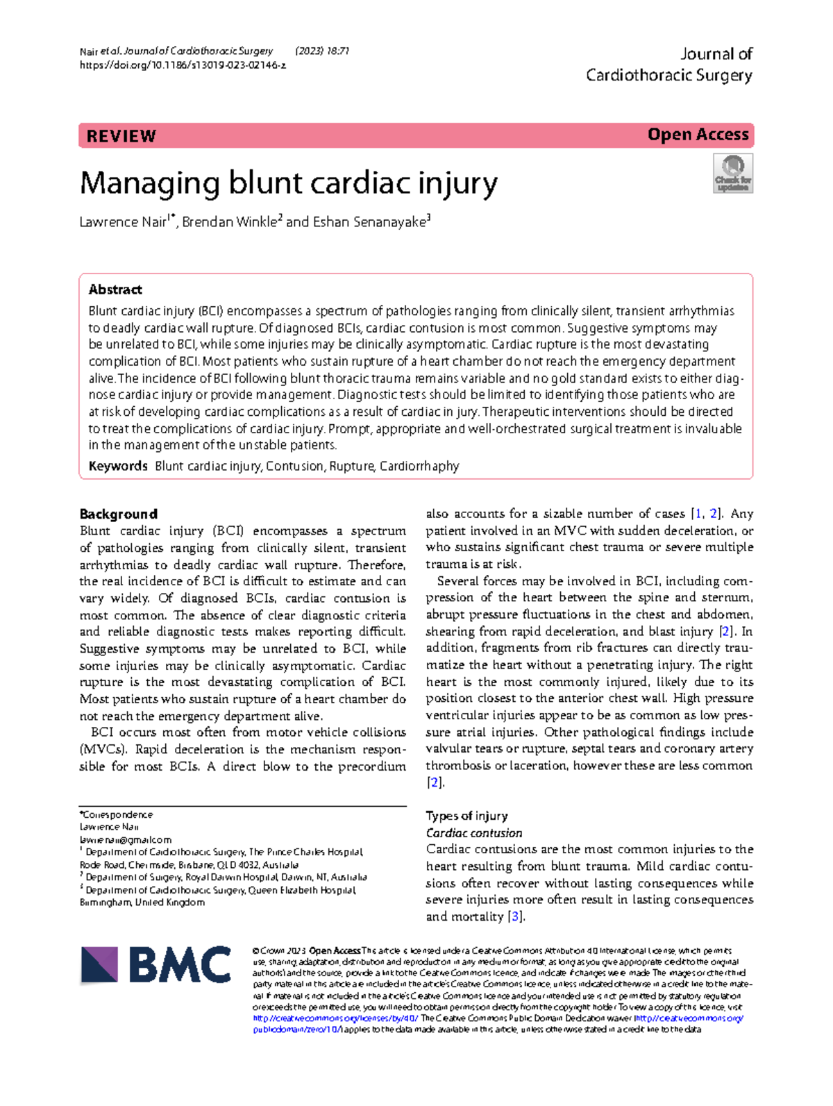 Managing Blunt Cardiac Injury: Insights from the Journal of ...