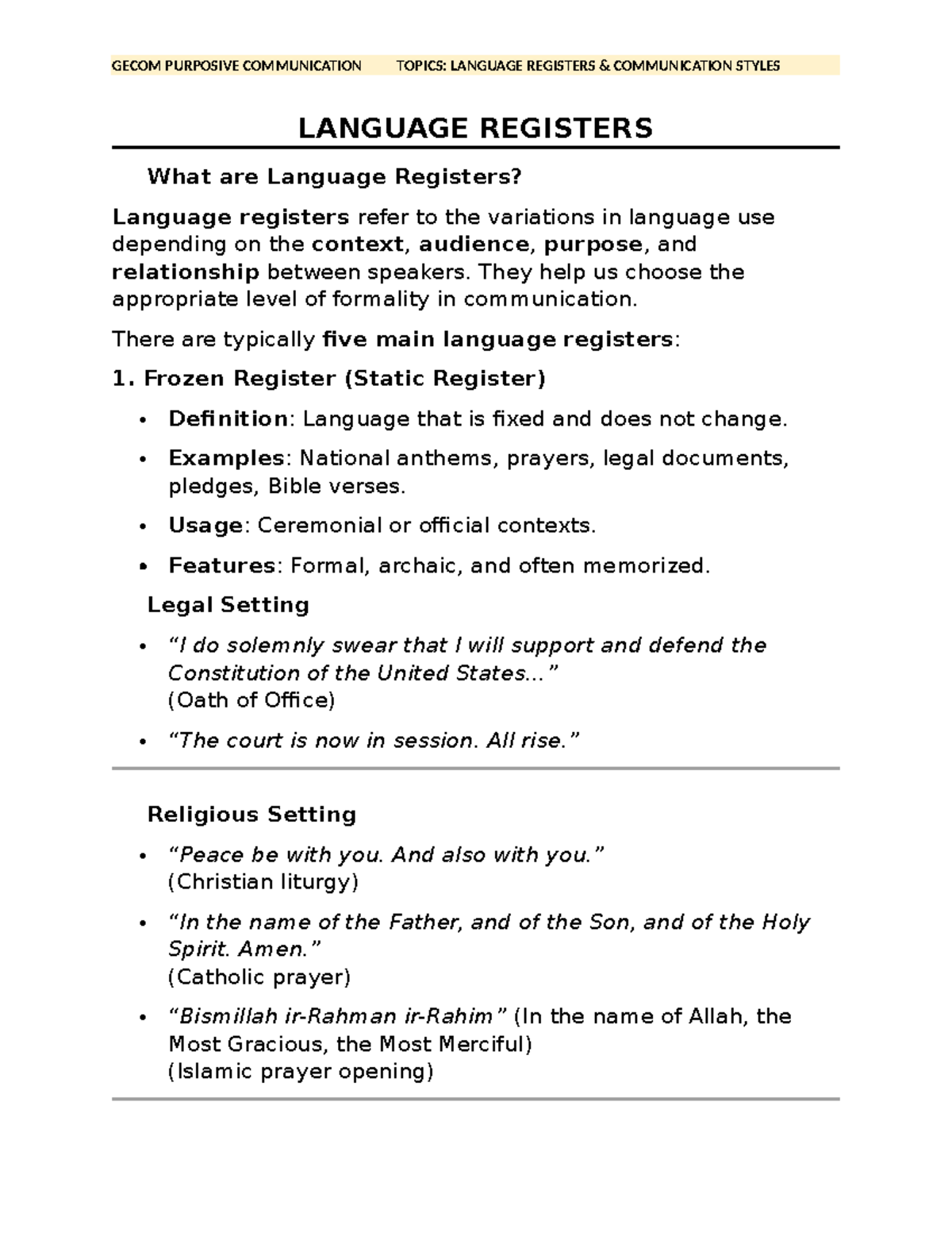 Language Registers and Communication Styles Notes - Studocu