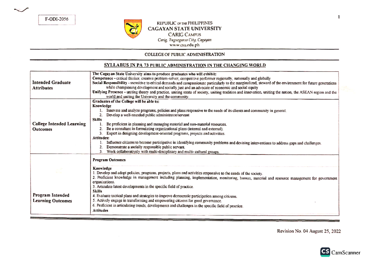 Public Administration in a Changing World Syllabus (PAD 101) - Studocu
