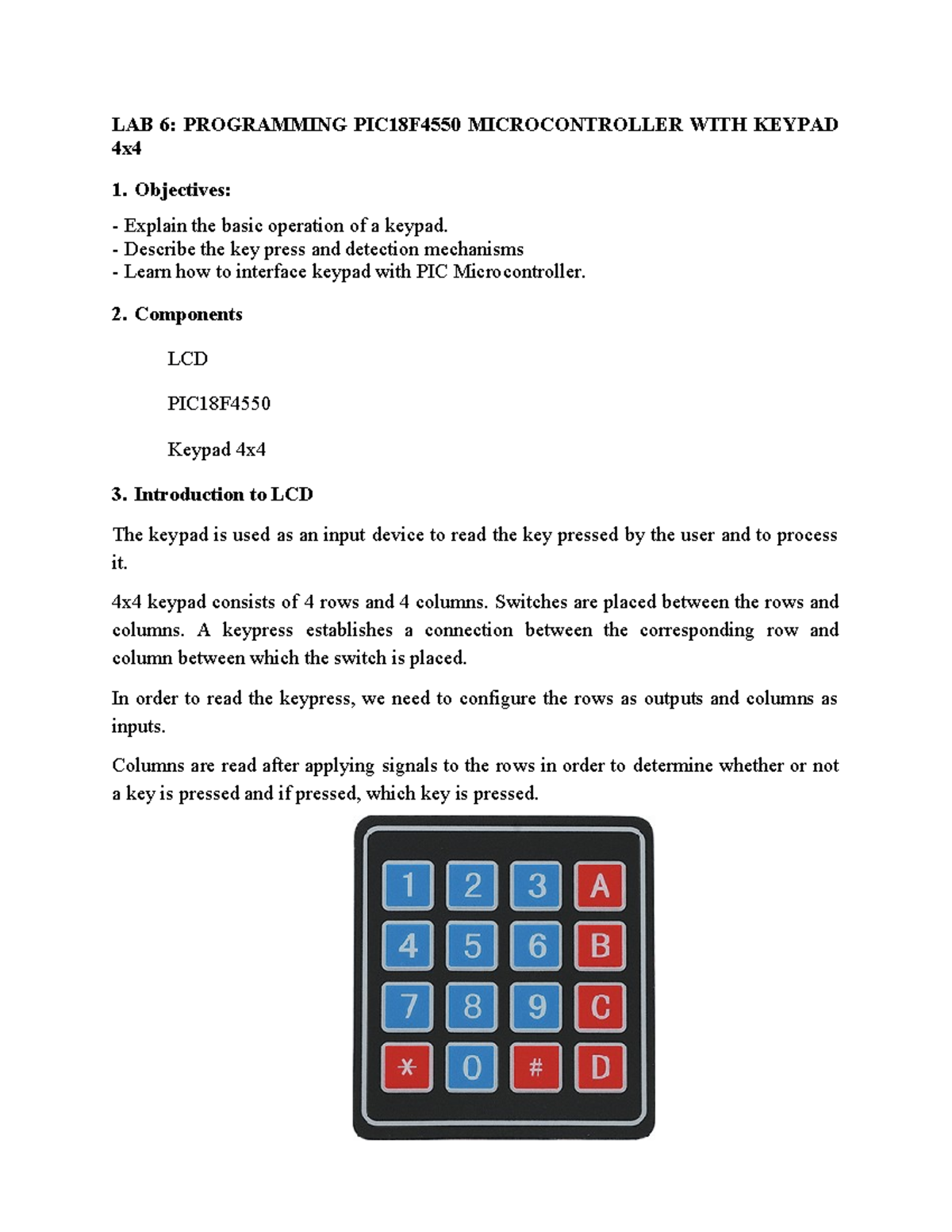 6. LAB6 Interfacing with keypad - LAB 6: PROGRAMMING PIC18F4550 ...