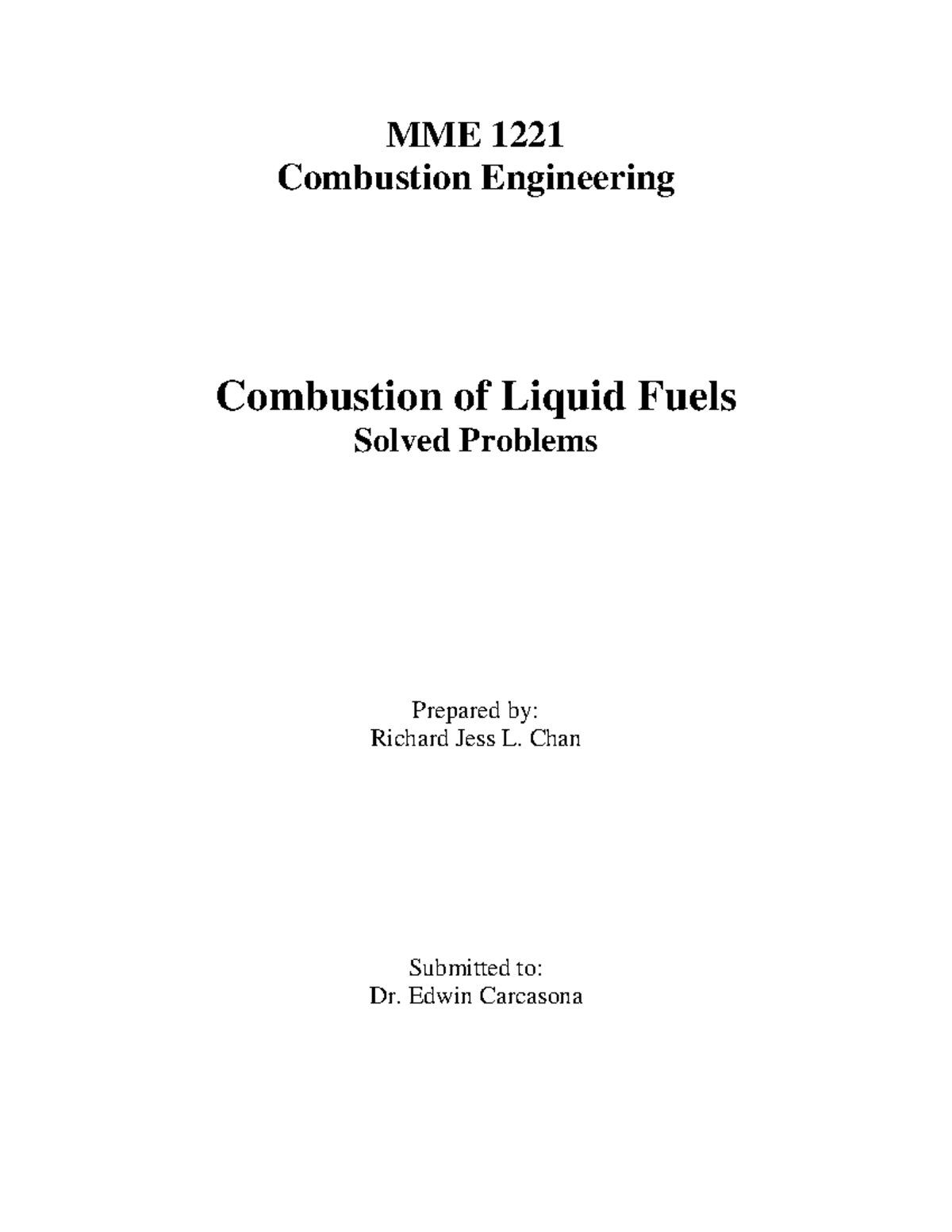 MME 1221: Solved Problems in Combustion Engineering of Liquid Fuels ...