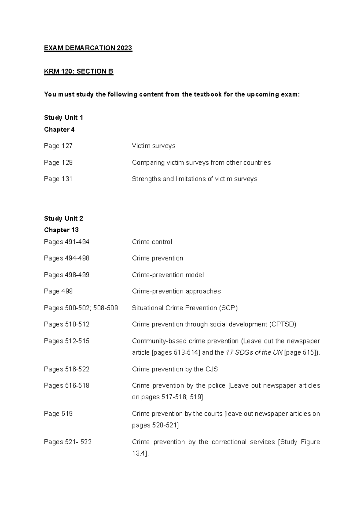KRM 120: Section B Exam Content Overview for 2023 - Studocu