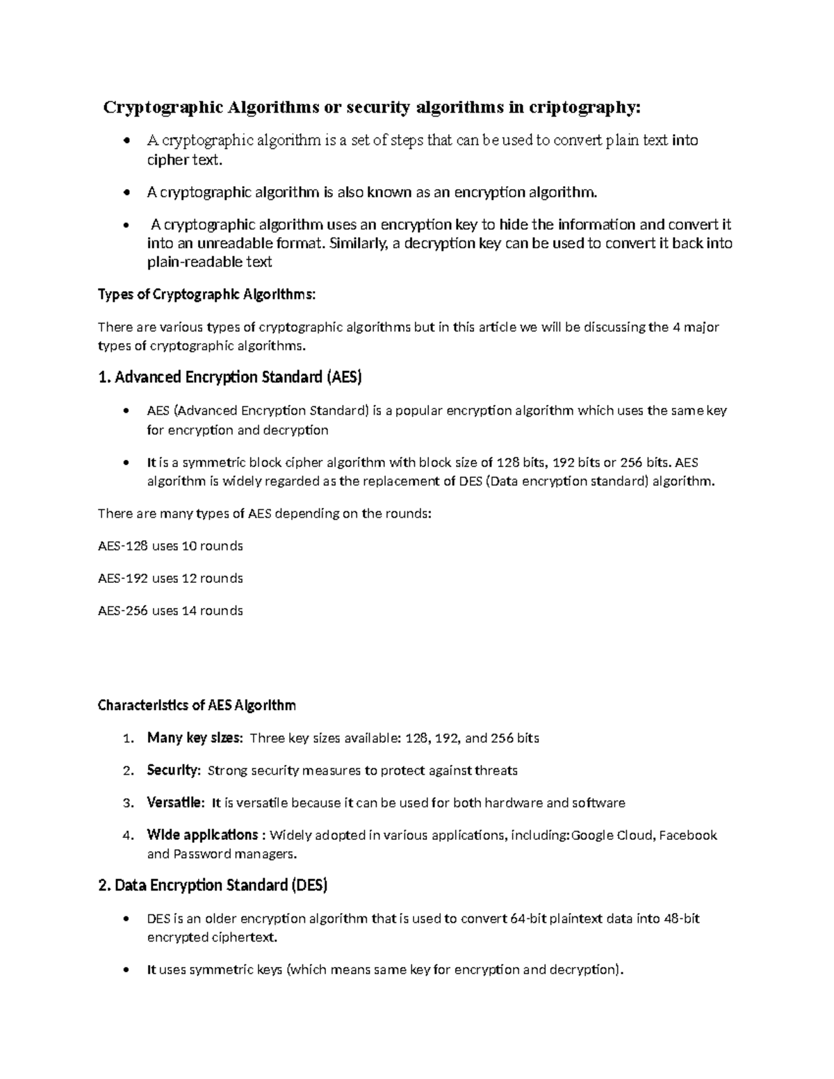 Security algorithem - notes - Cryptographic Algorithms or security ...