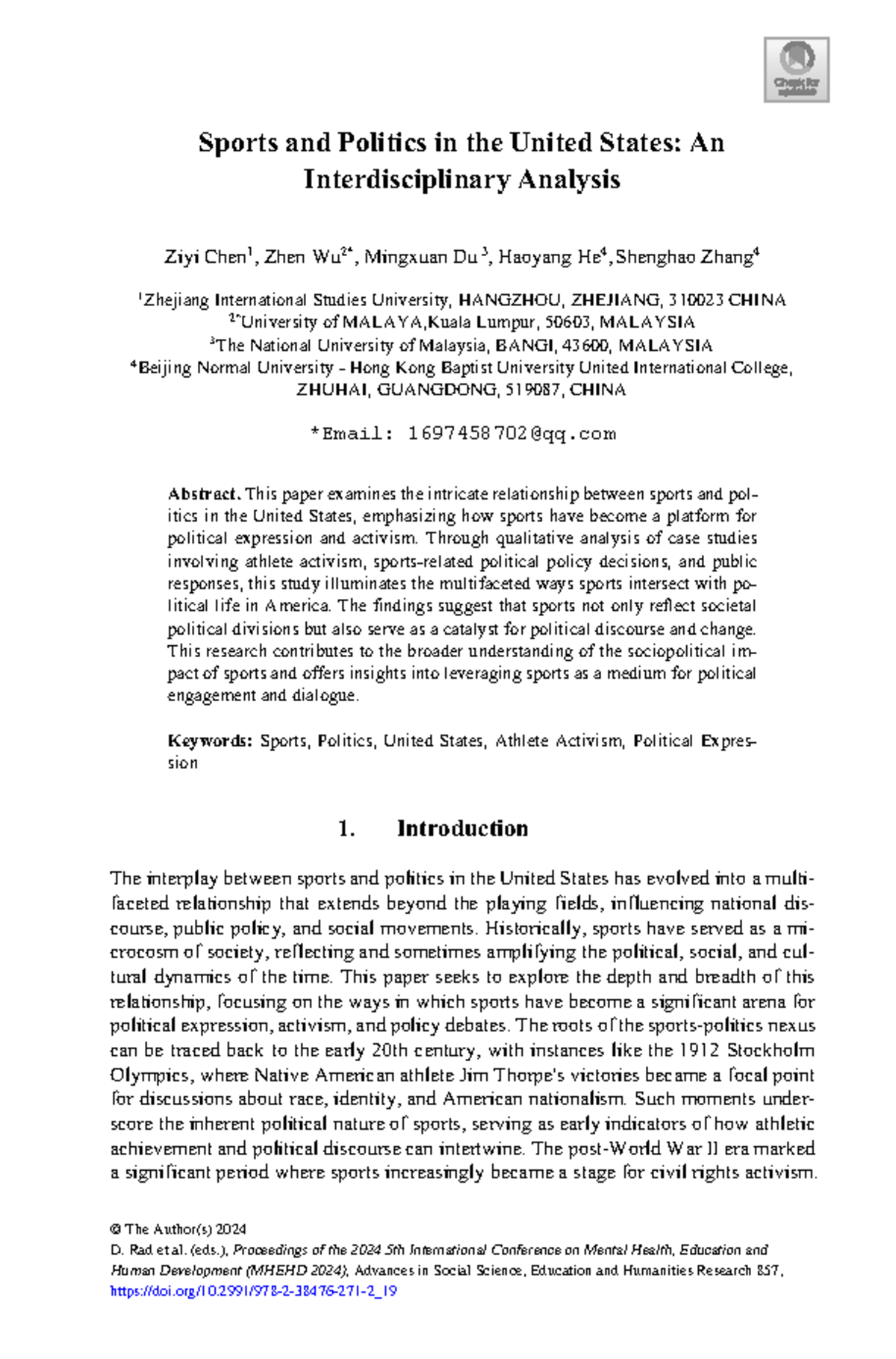 Sports and Politics in the U.S.: An Interdisciplinary Study Analysis ...