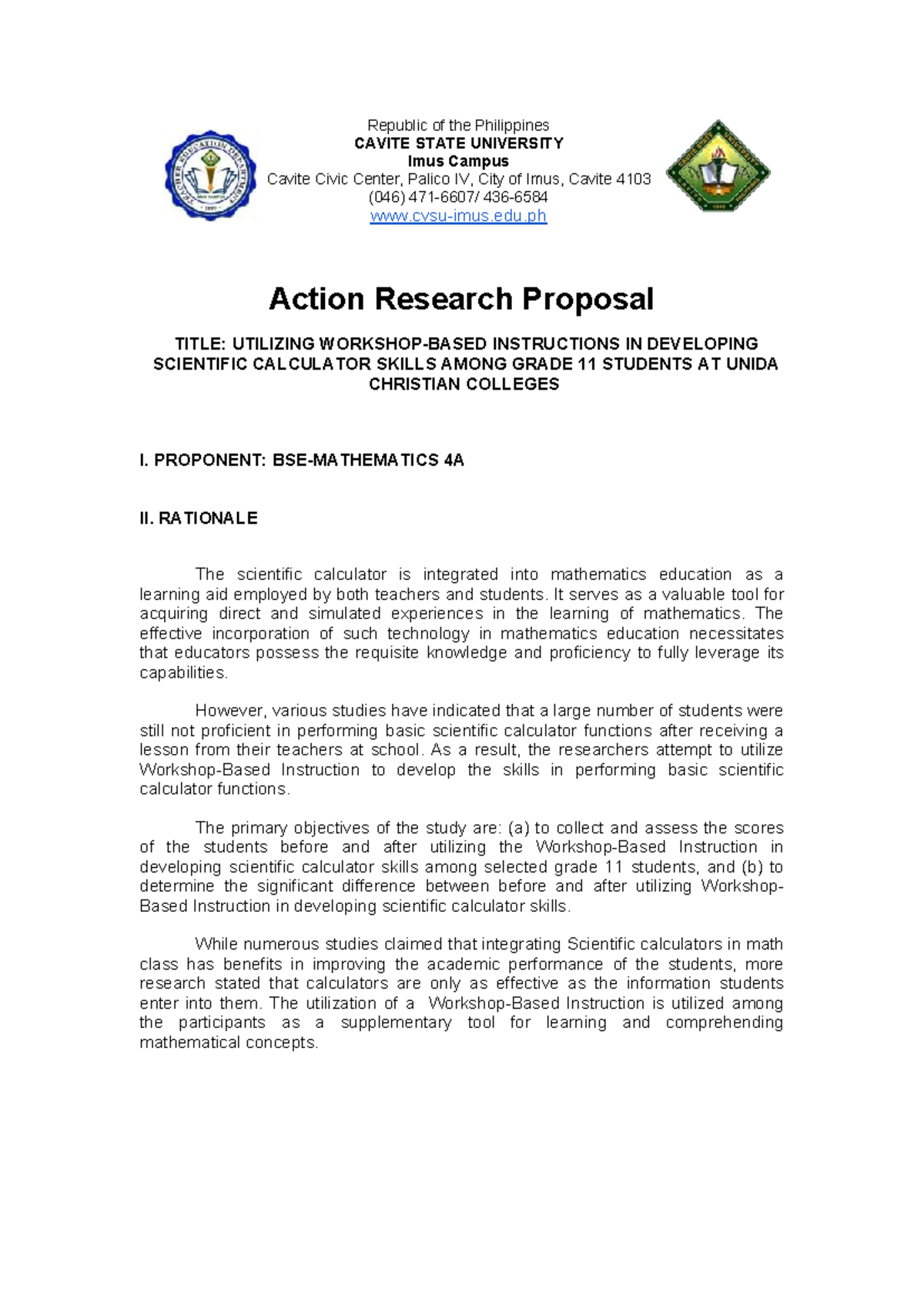 Proposal for Action Research: Workshop-Based Instruction on Scientific ...