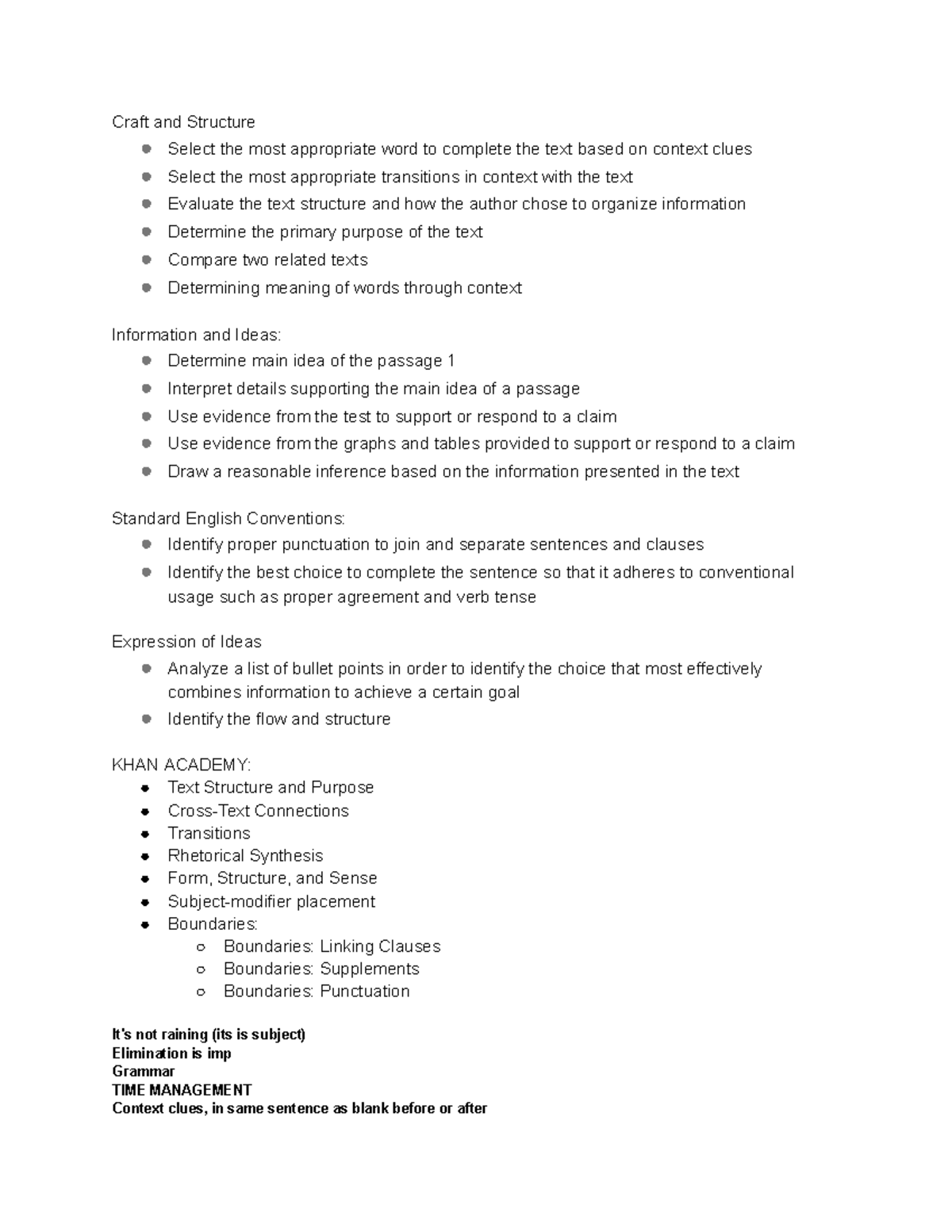 SAT R&W - Comprehensive English Prep Notes for Effective Writing - Studocu