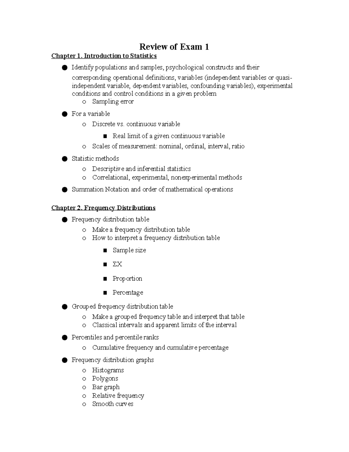 Review for Exam 1 Psych 1073 - Review of Exam 1 Chapter 1. Introduction ...