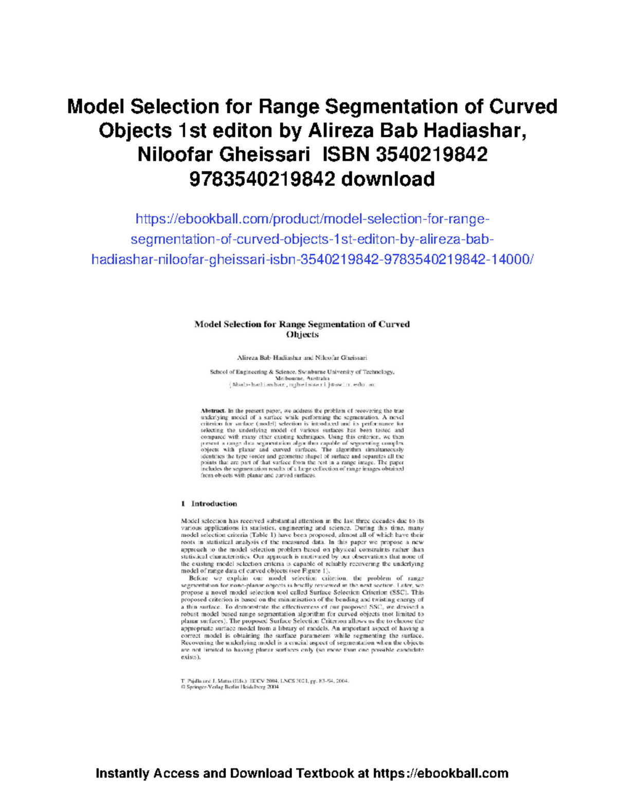 Model Selection for Range Segmentation of Curved Objects - 1st Edition ...