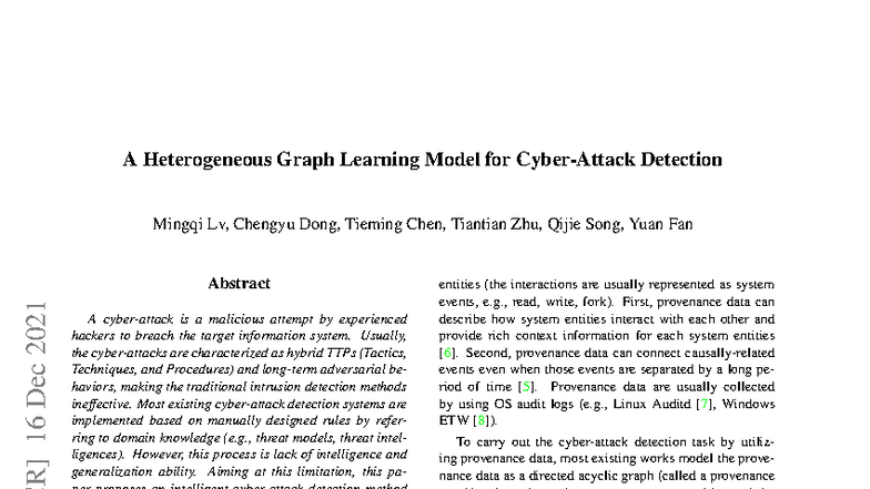 Heterogeneous Graph Learning for Cyberattack Detection (CS 2112) - Studocu