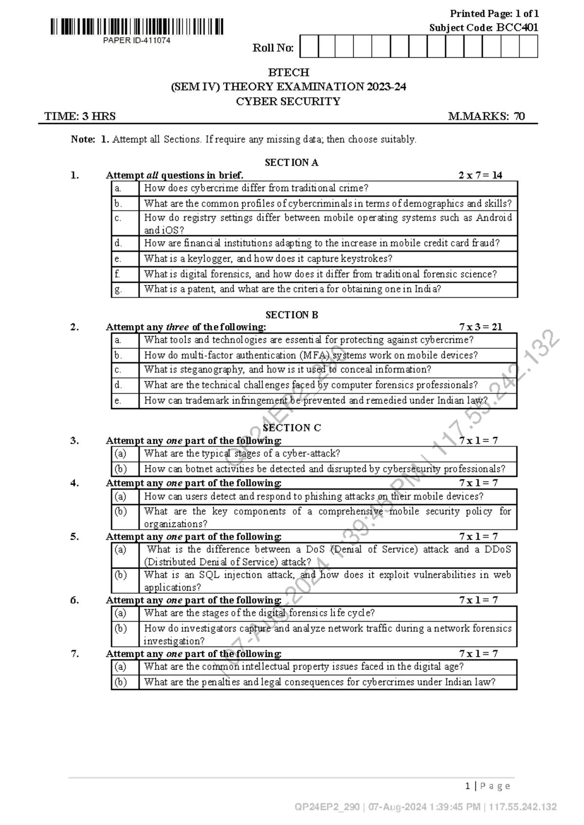 BCC401 - Cyber Security Theory Exam Notes (BTech Sem IV) - Studocu